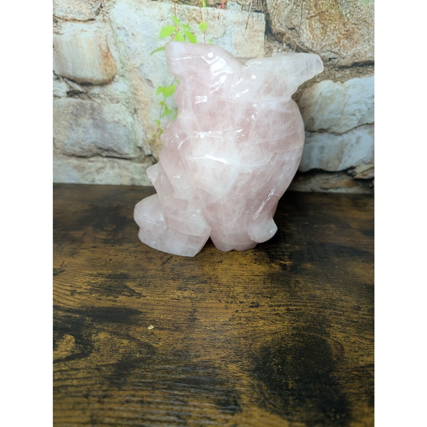 Statement Sized Gargoyle on Skull Rose Quartz crystal carving decoration witch