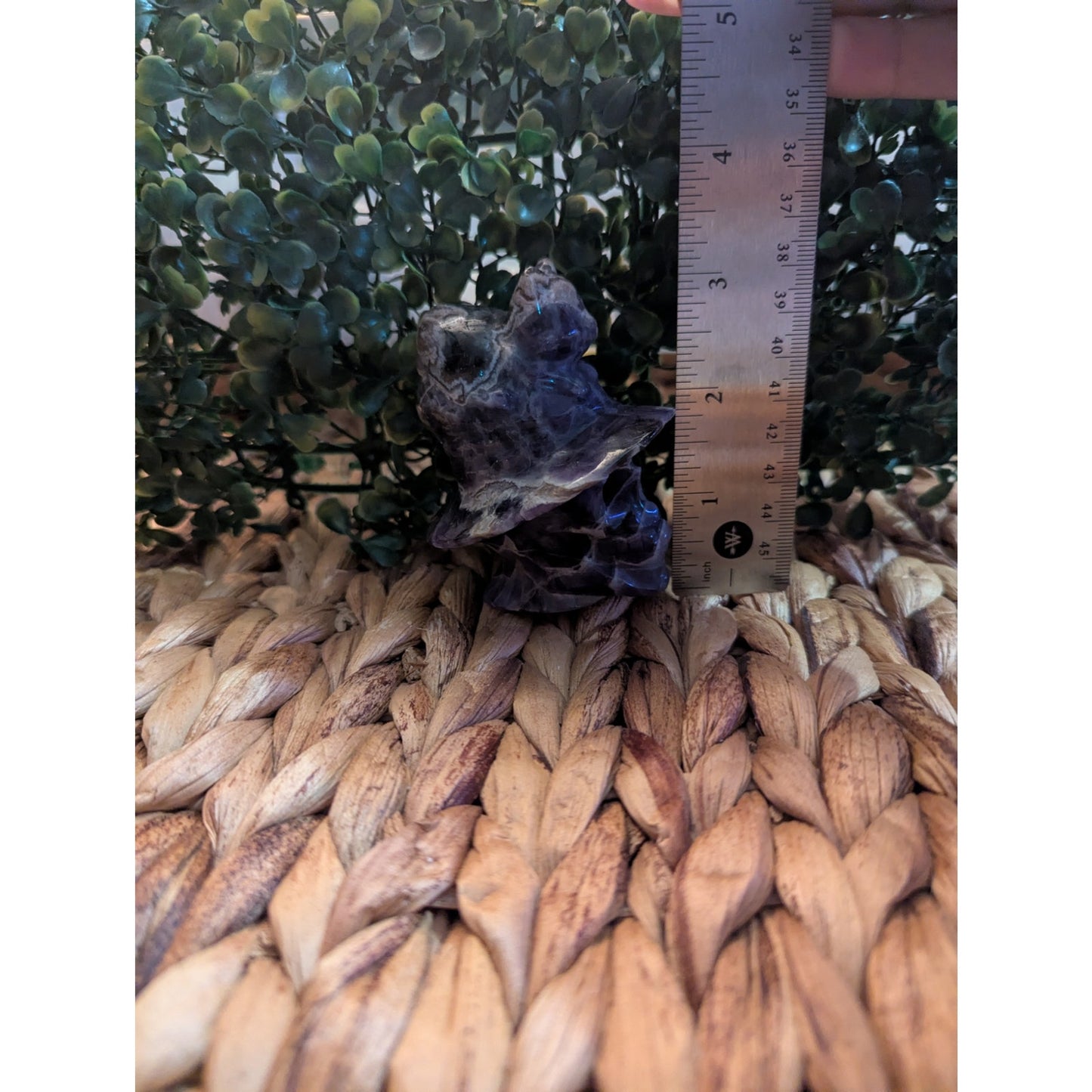 Chevron Amethyst Witch Skull With Cat Crystal Carving Purple Dream Halloween