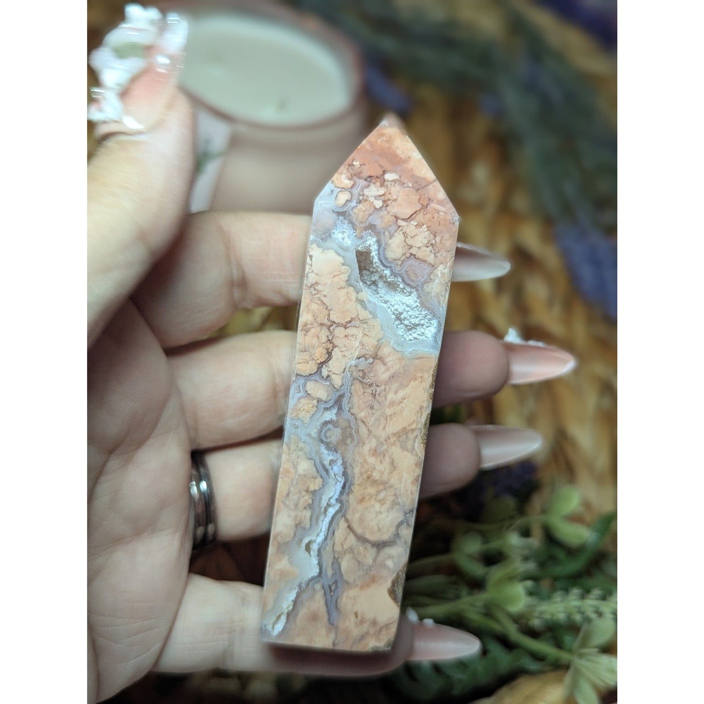 Druzy Cotton Candy Agate tower Mexican Material Ethereal Witch Crystal Pink