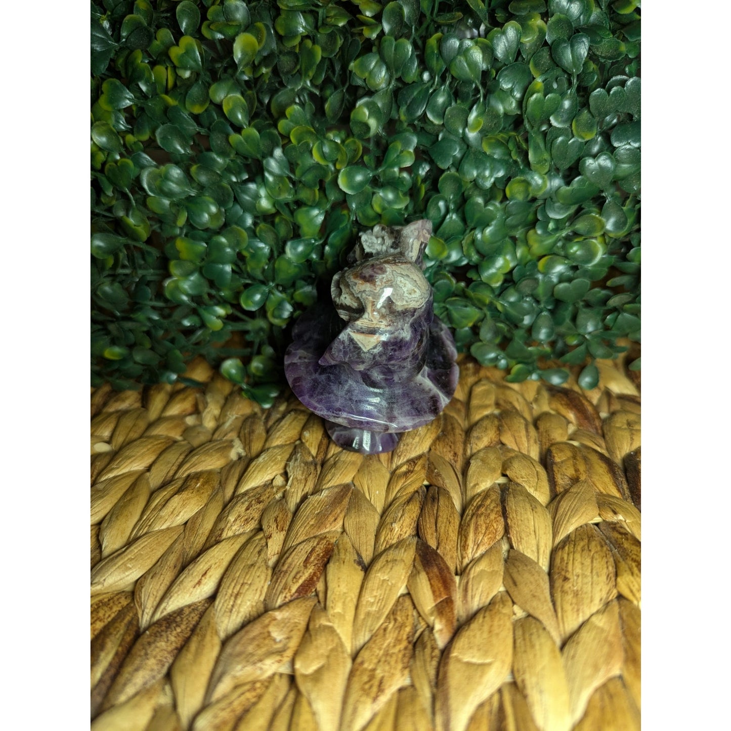 Chevron Amethyst Witch Skull With Cat Crystal Carving Druzy Dream Halloween