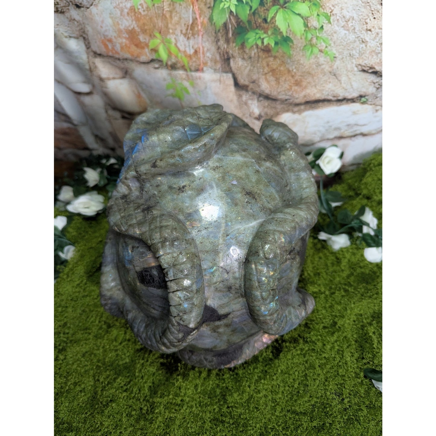 Massive Labradorite Skull with Cobra Blue Flash Crystal Statement Piece Goth