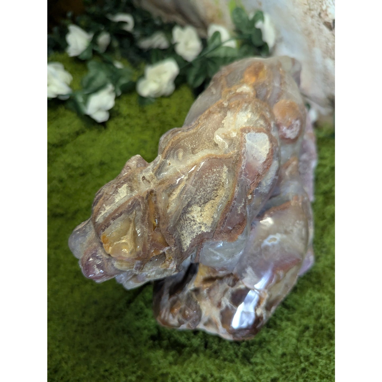 Agate and Amethyst Carved Tiger Druzy Statement Crystal Botryoidal Collector