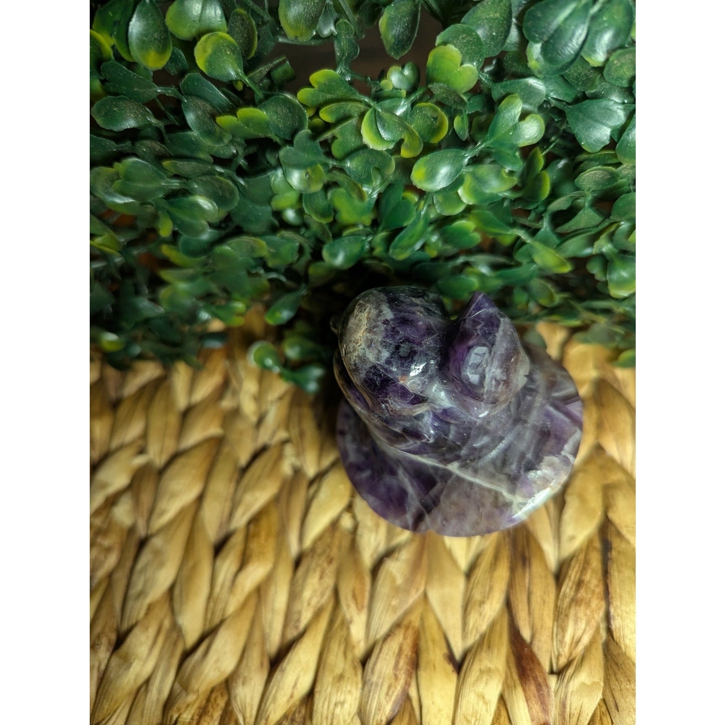 Chevron Amethyst Witch Skull With Cat Crystal Carving Purple Dream Halloween