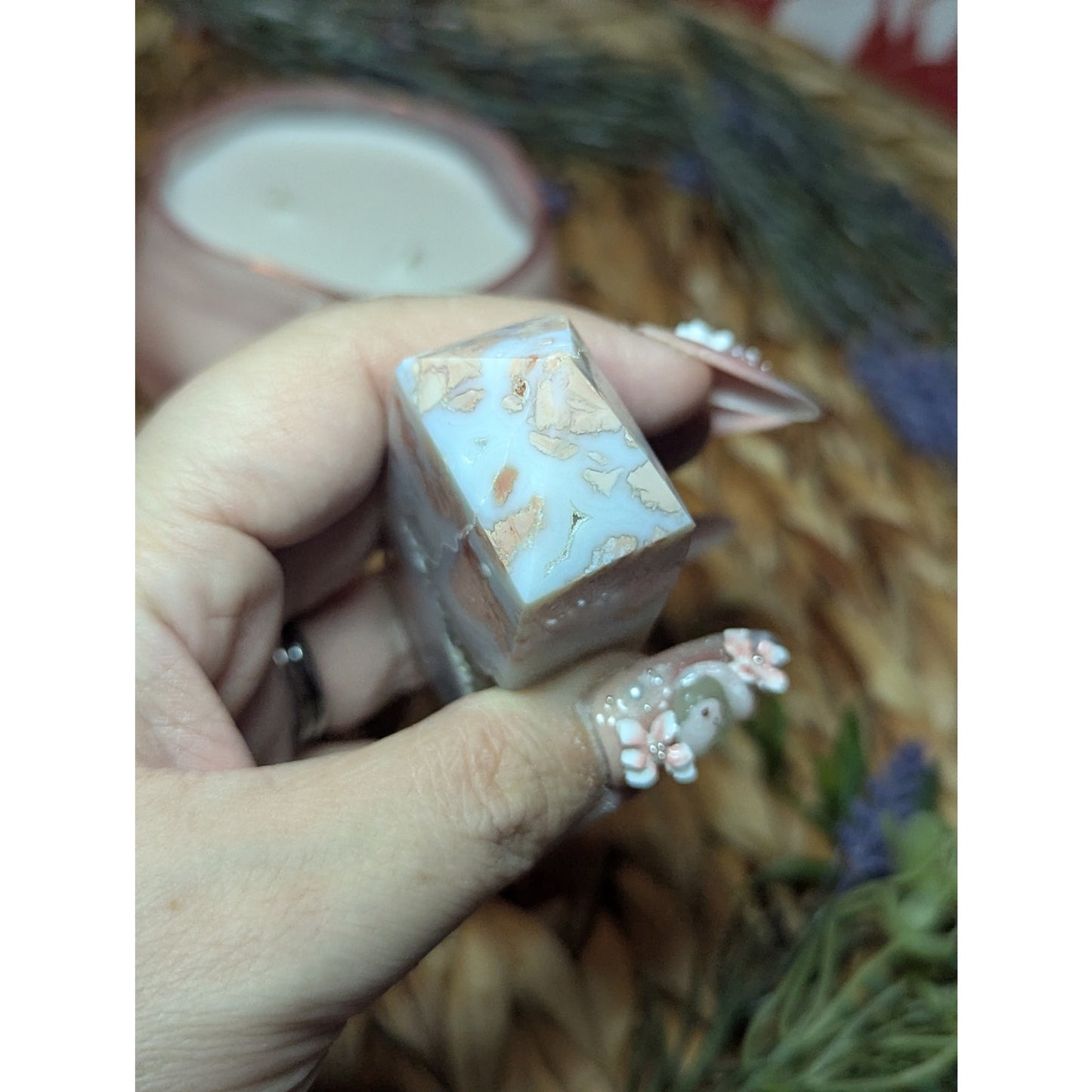 Druzy Cotton Candy Agate tower Mexican Material Ethereal Witch Crystal Pink
