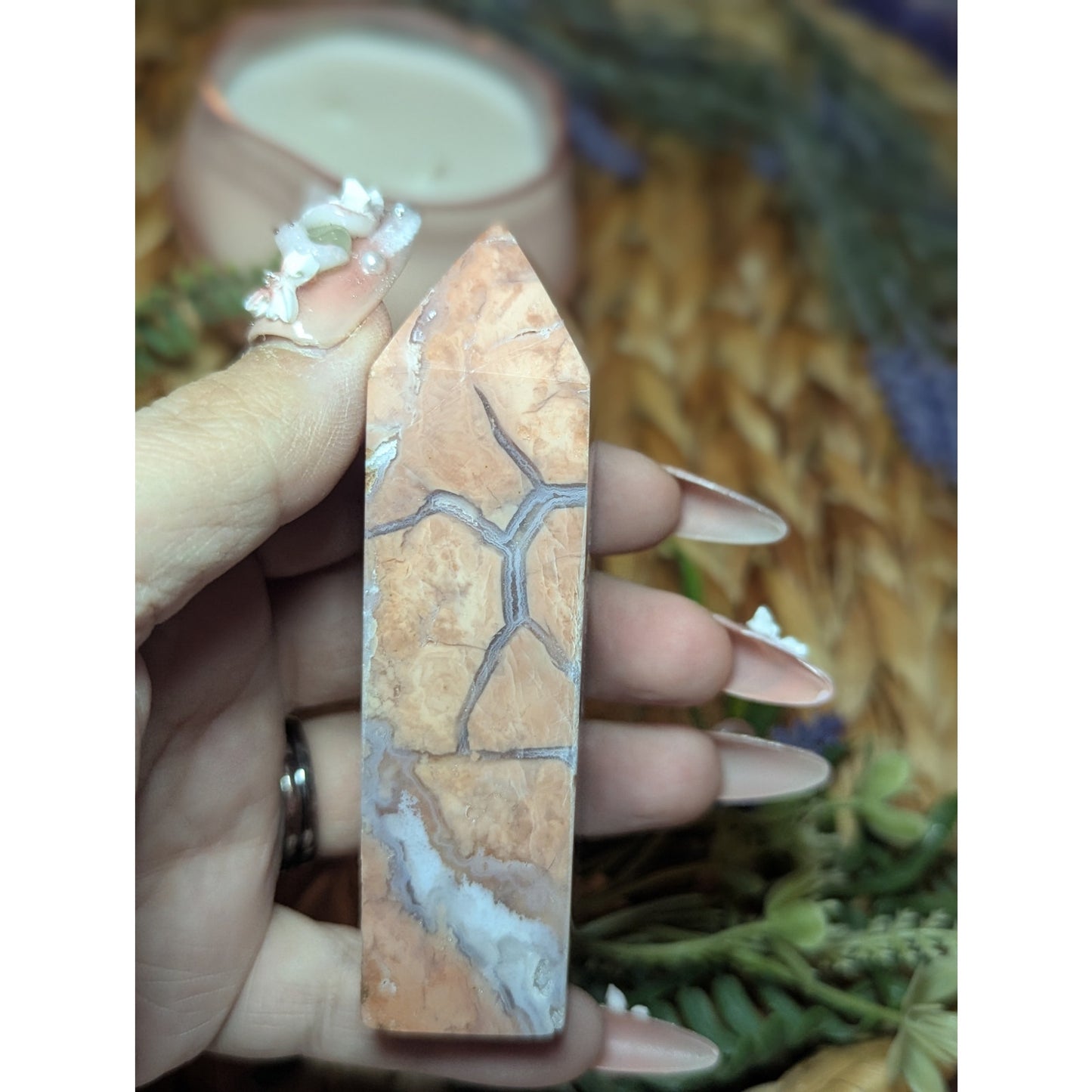 Druzy Cotton Candy Agate tower Mexican Material Ethereal Witch Crystal Pink