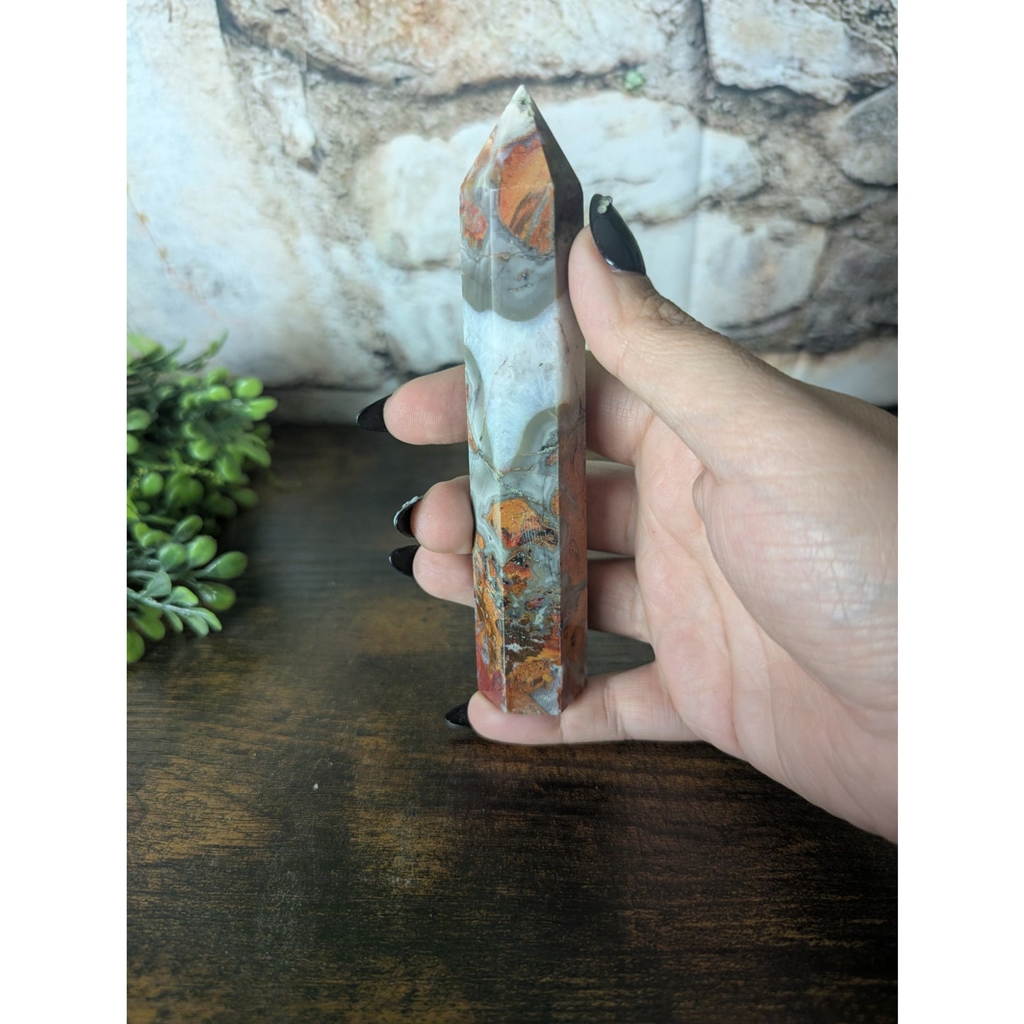 Fighting Blood Agate Crystal Tower Red With Intricate Banding Witchy Protective