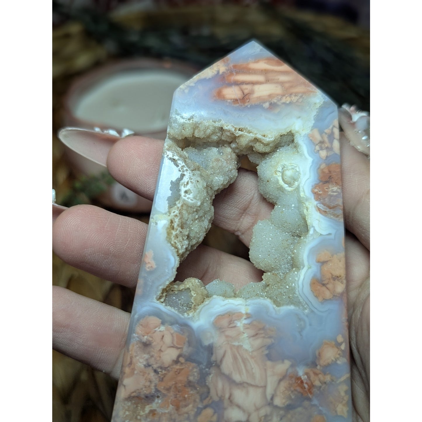 Cotton Candy Agate tower Mexican Material Ethereal Witch Crystal druzy portal