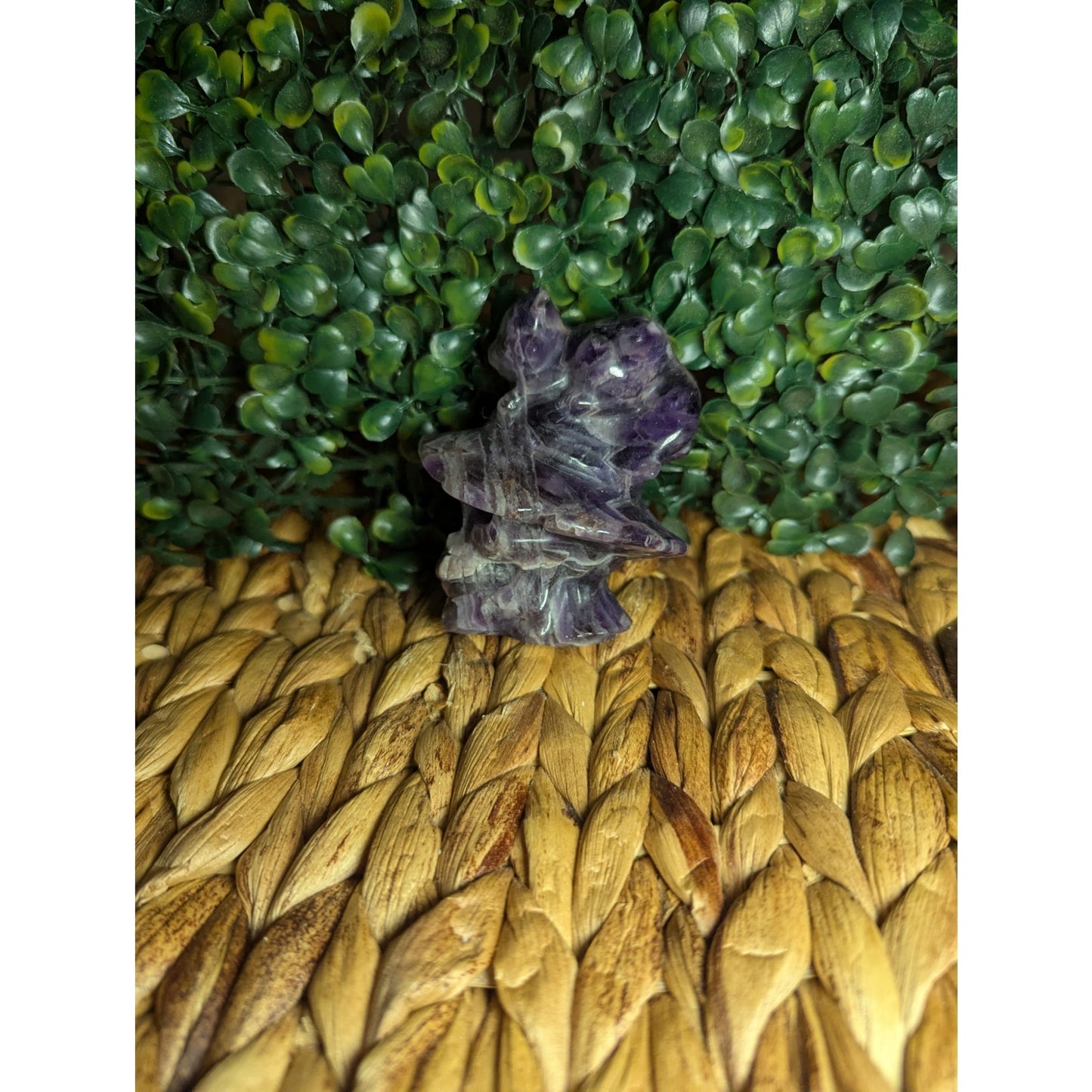 Chevron Amethyst Witch Skull With Cat Crystal Carving Purple Dream Halloween