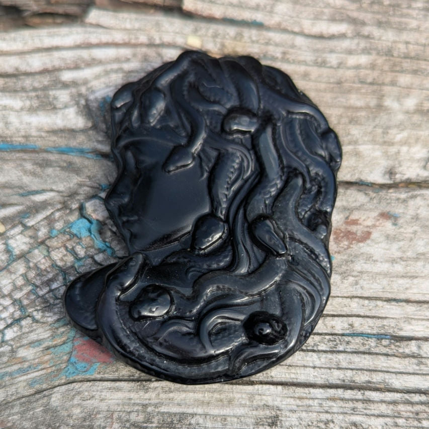Obsidian Medusa Women Empowerment Crystal Survivor Protection Carving Witchy