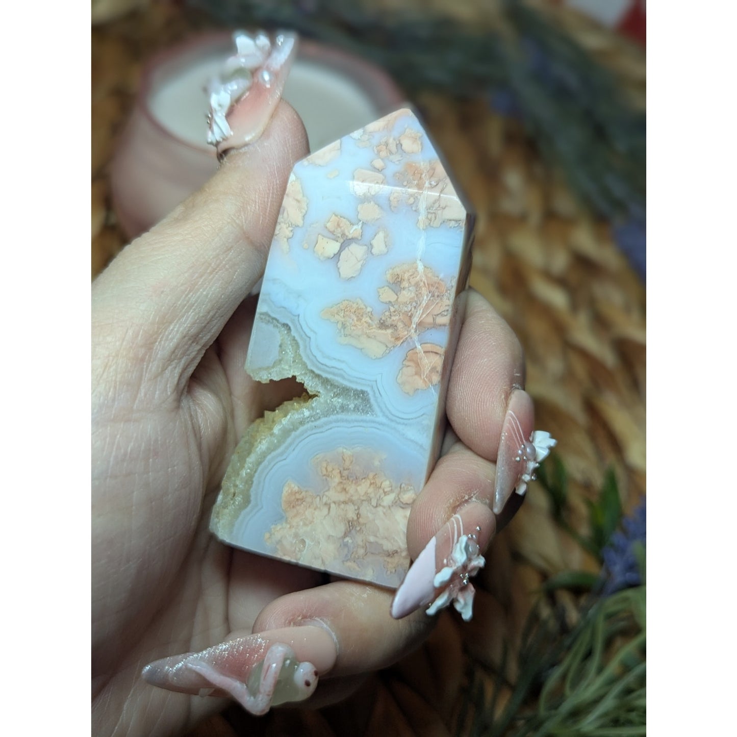 Druzy Cotton Candy Agate tower Mexican Material Ethereal Witch Crystal Pink