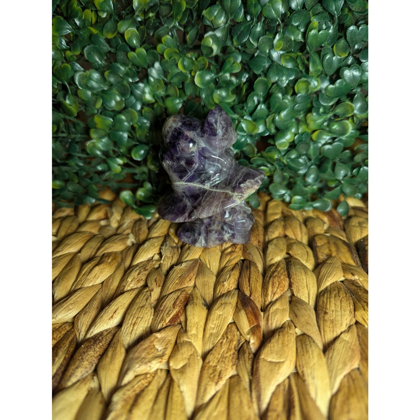 Chevron Amethyst Witch Skull With Cat Crystal Carving Purple Dream Halloween