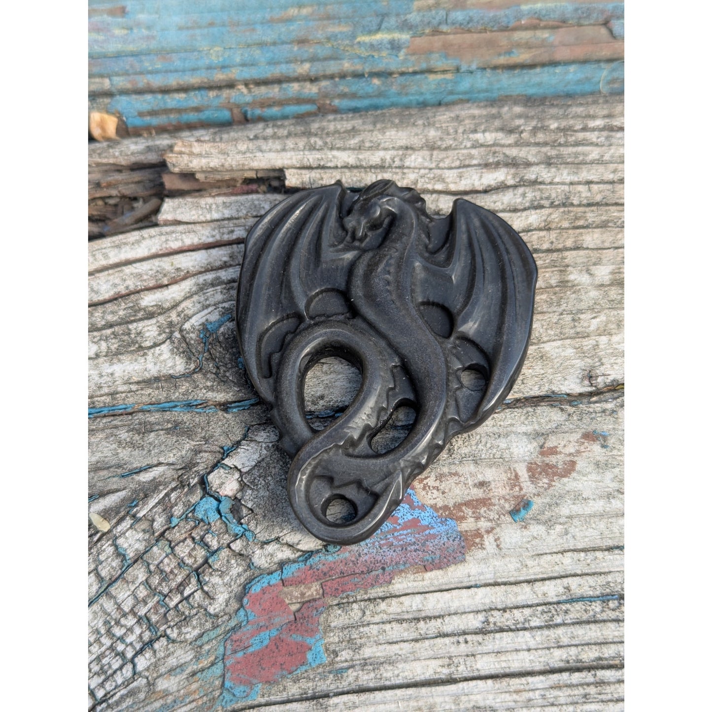 Silver Sheen Obsidian Dragon Carving Protection Witchy Goth Crystal Altar