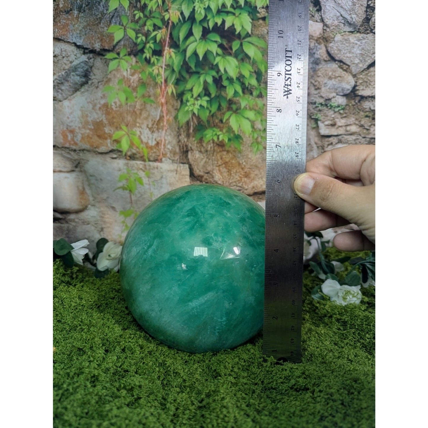 Baja Fluorite Statement Sphere Crystal Ball UV Reactive Witch Display Piece