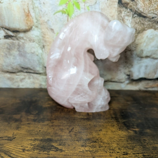 Statement Piece Dinosaur on Skull Rose Quartz crystal carving decoration witchy