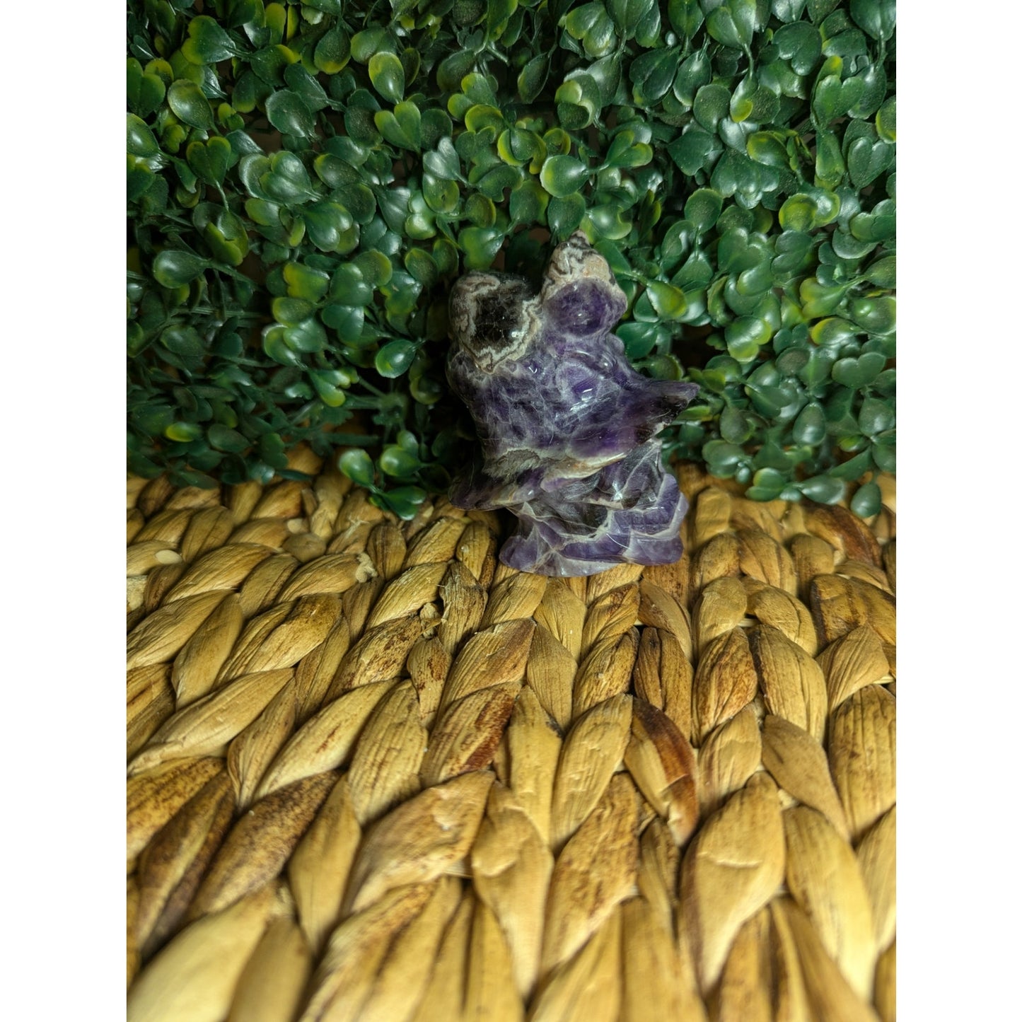 Chevron Amethyst Witch Skull With Cat Crystal Carving Purple Dream Halloween