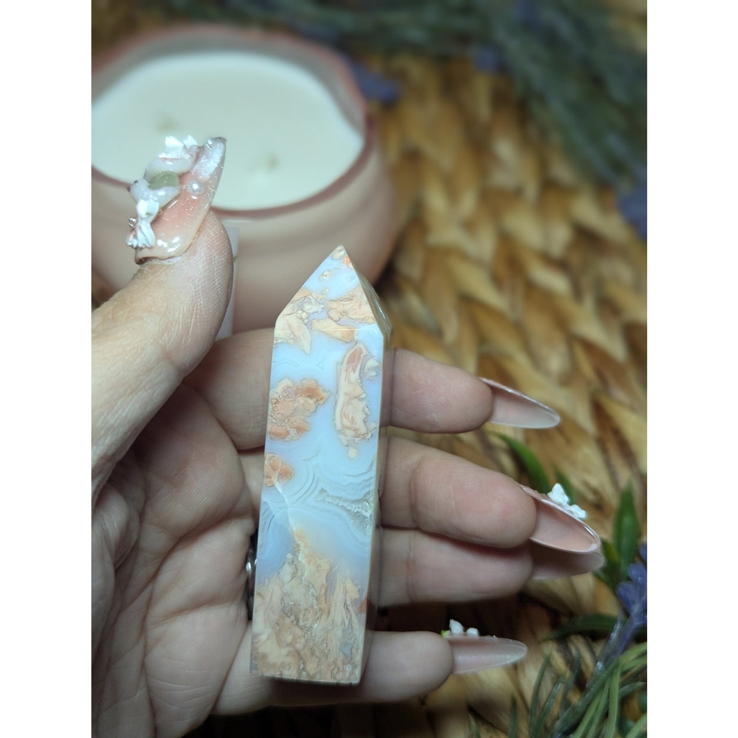 Druzy Cotton Candy Agate tower Mexican Material Ethereal Witch Crystal Pink