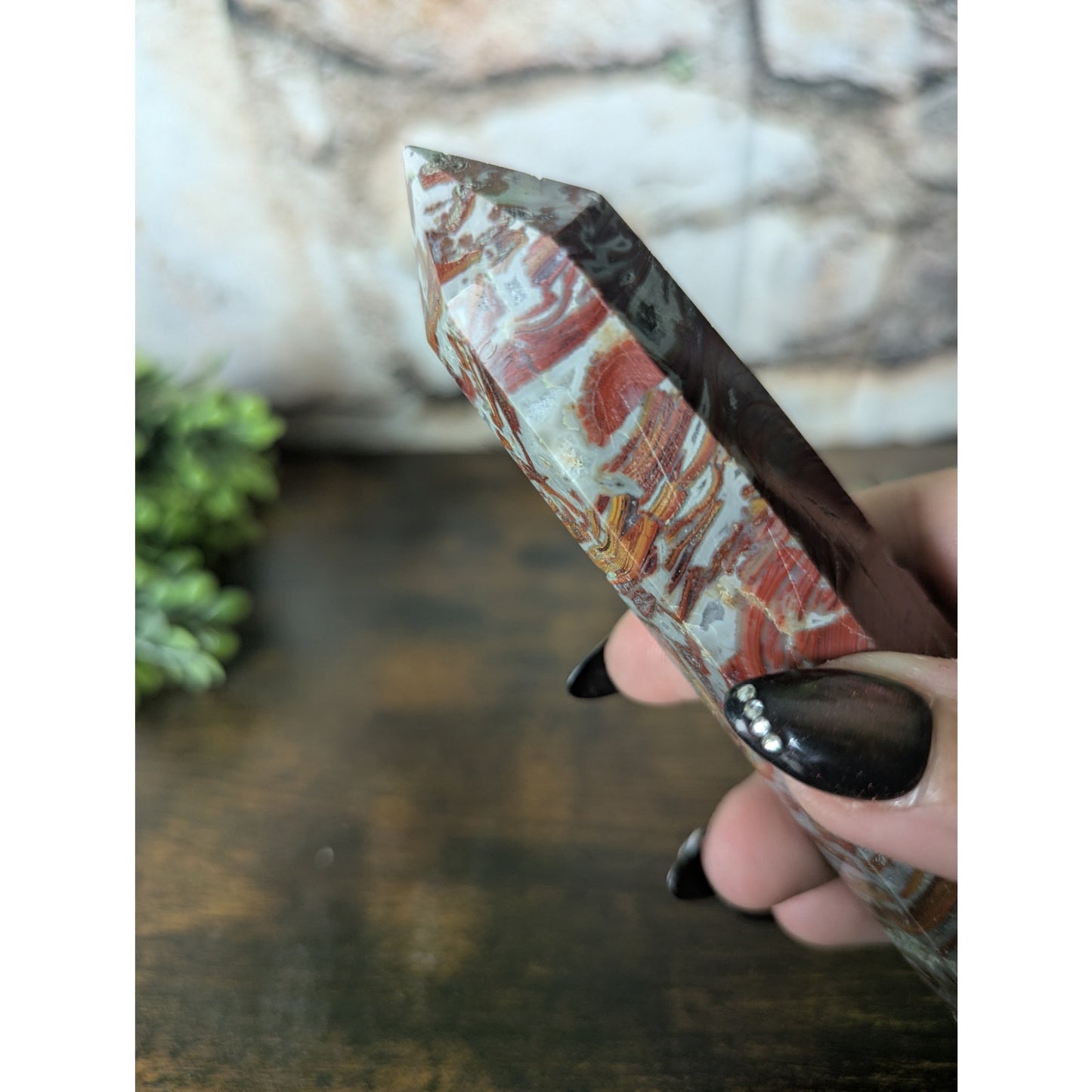 Fighting Blood Agate Crystal Tower Banding Witchy Protective Red