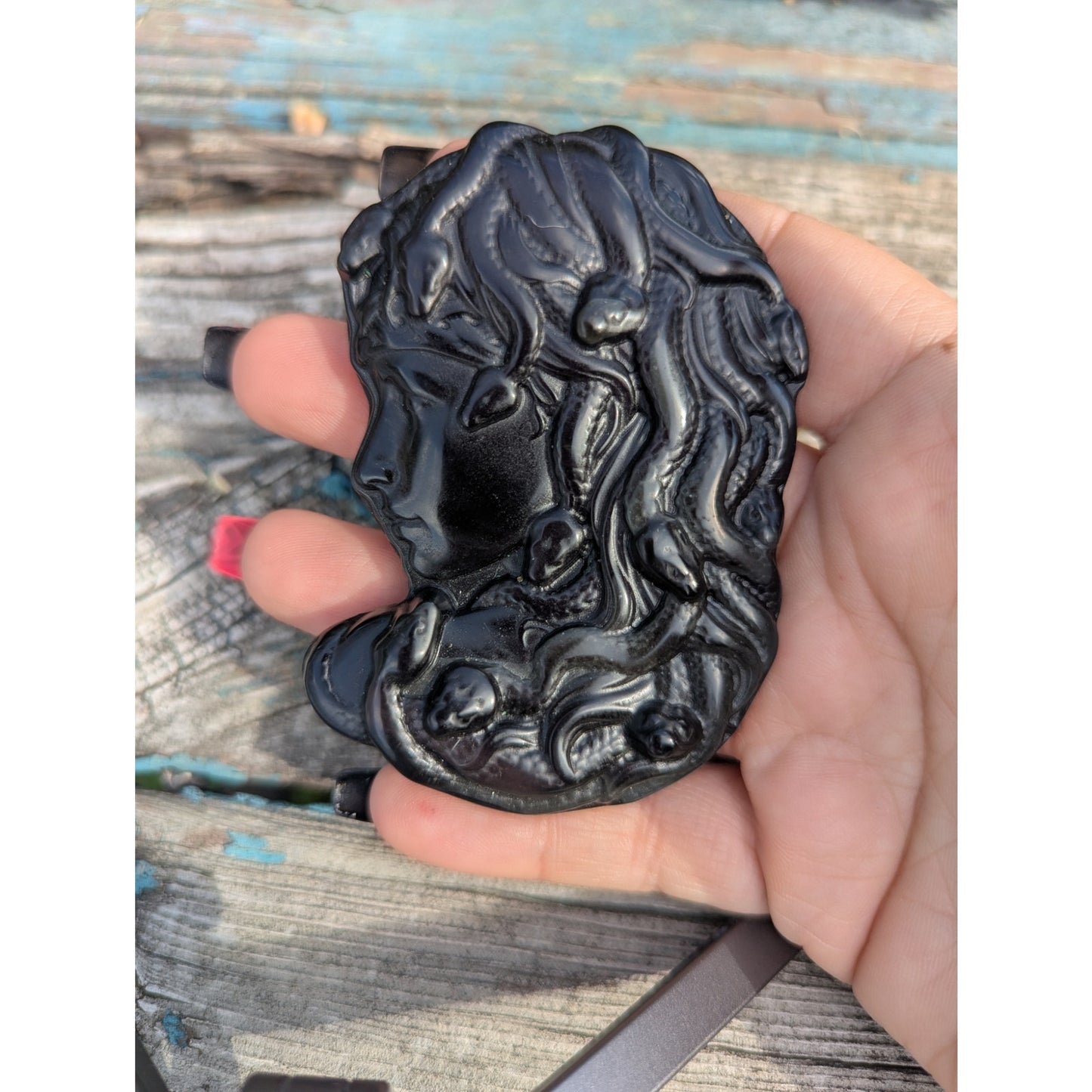 Obsidian Medusa Women Empowerment Crystal Survivor Protection Carving Witchy
