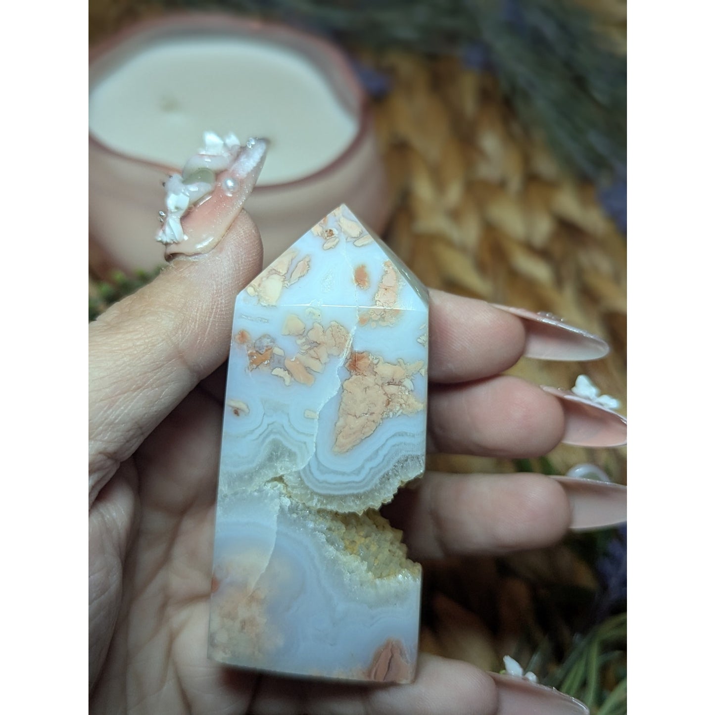 Druzy Cotton Candy Agate tower Mexican Material Ethereal Witch Crystal Pink