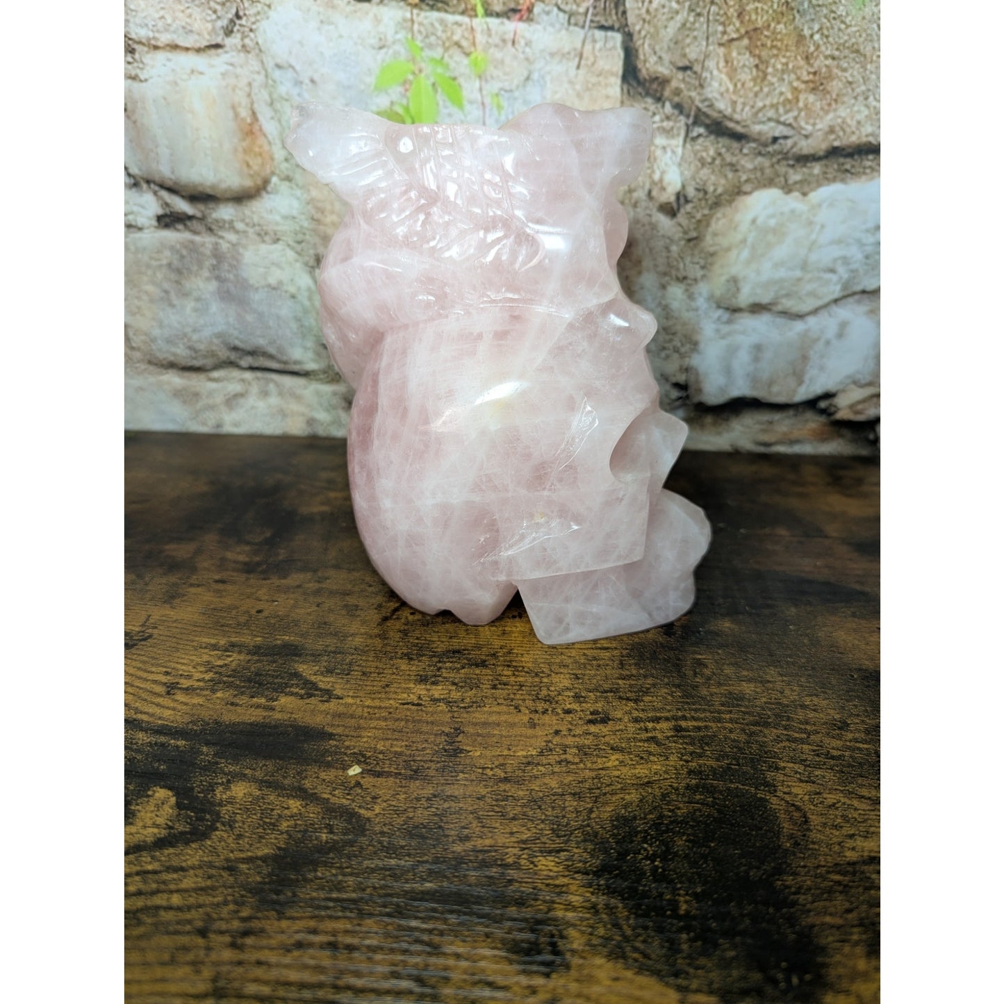 Statement Sized Gargoyle on Skull Rose Quartz crystal carving decoration witch