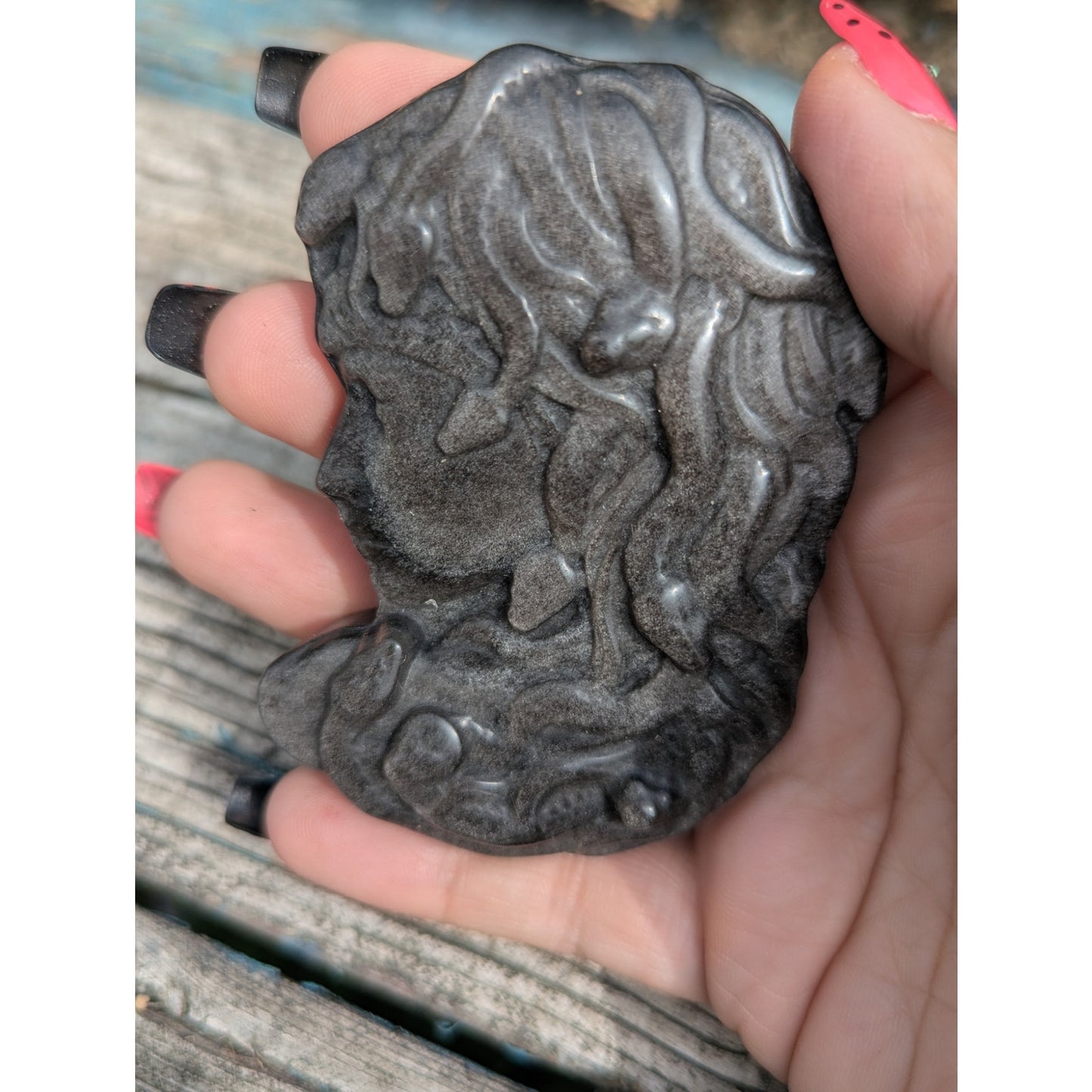 Silver Sheen Obsidian Medusa Head Crystal Carving Metaphysical Protection