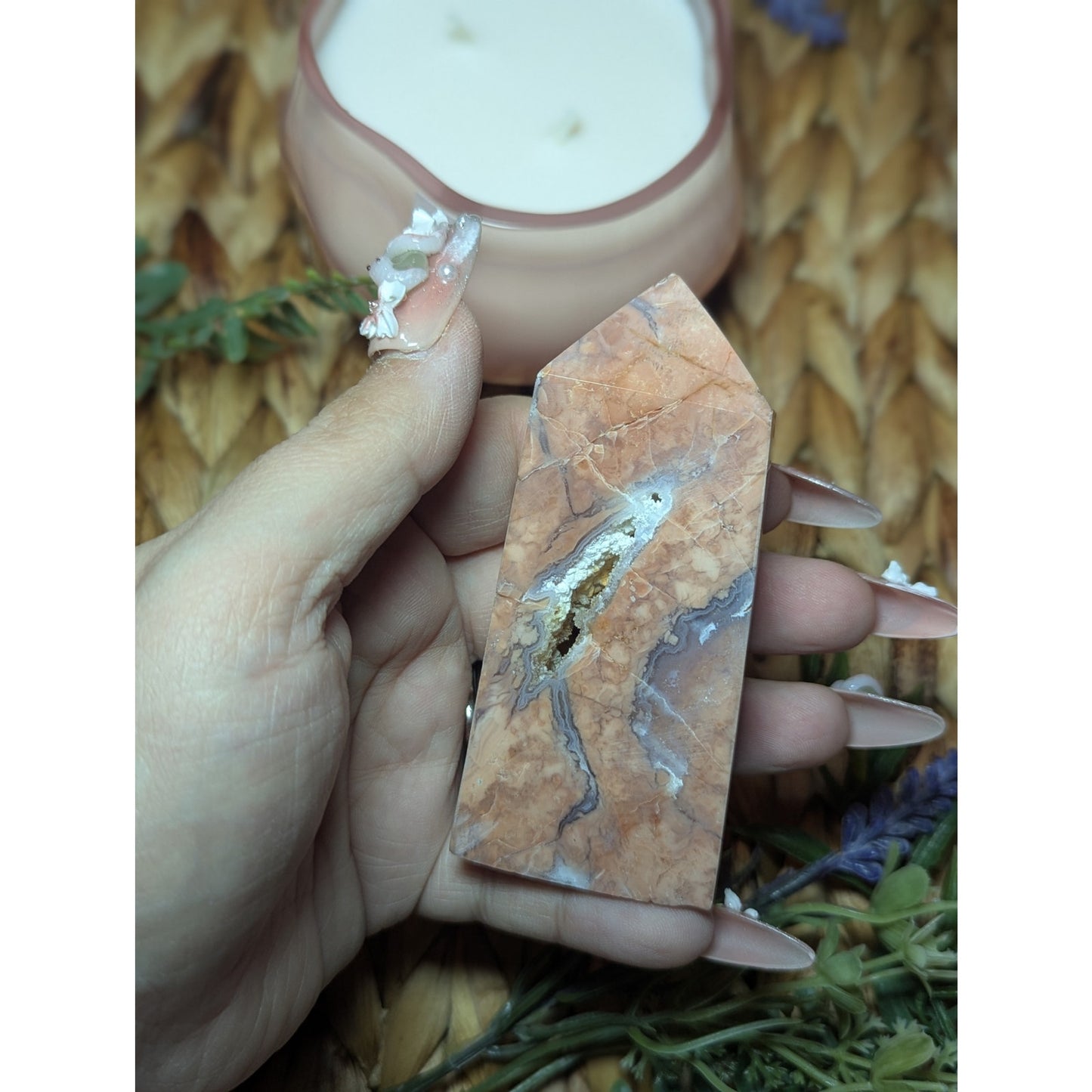 Druzy Cotton Candy Agate tower Mexican Material Ethereal Witch Crystal Pink.