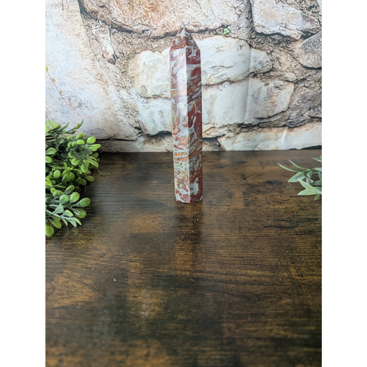 Fighting Blood Agate Crystal Tower Banding Witchy Protective Red