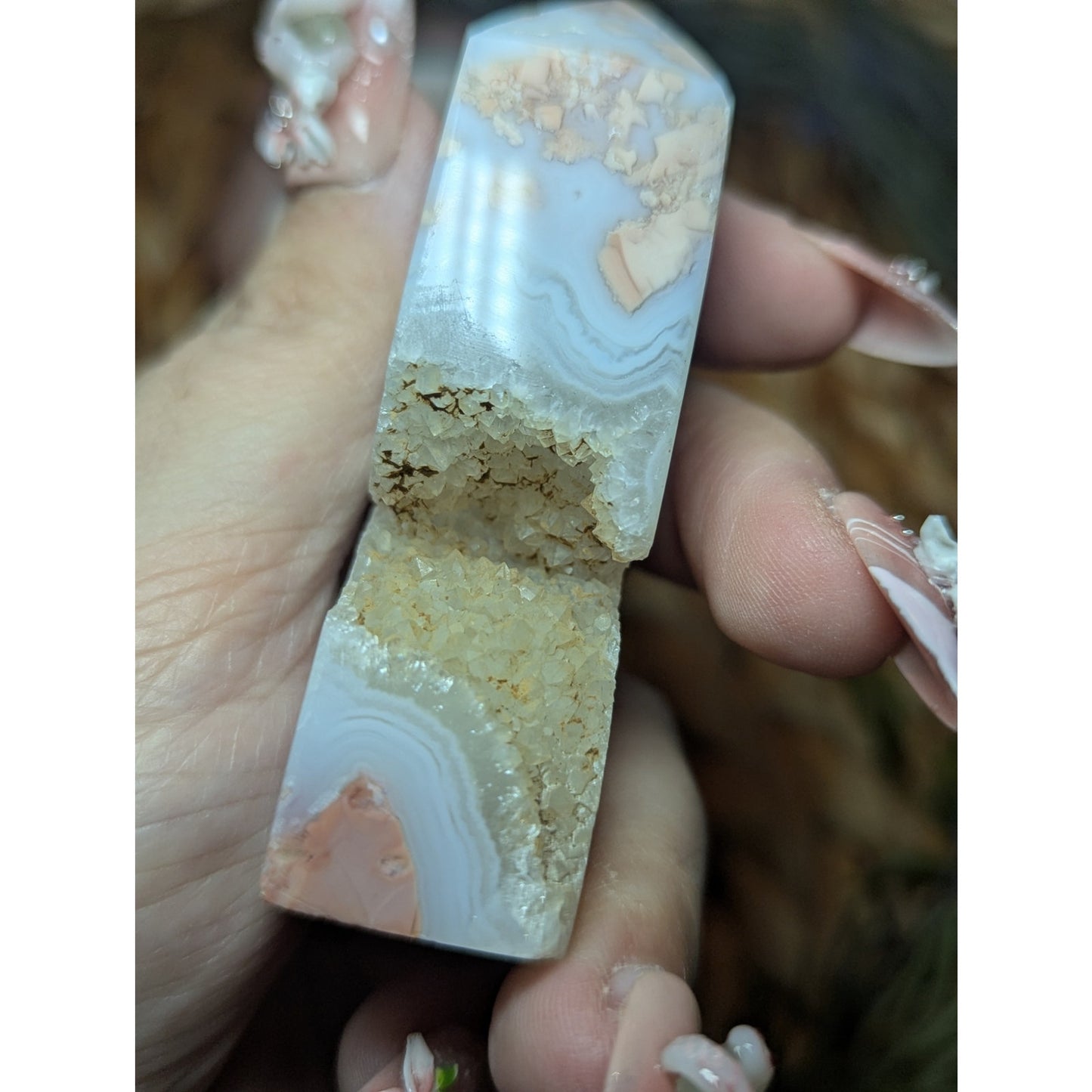 Druzy Cotton Candy Agate tower Mexican Material Ethereal Witch Crystal Pink