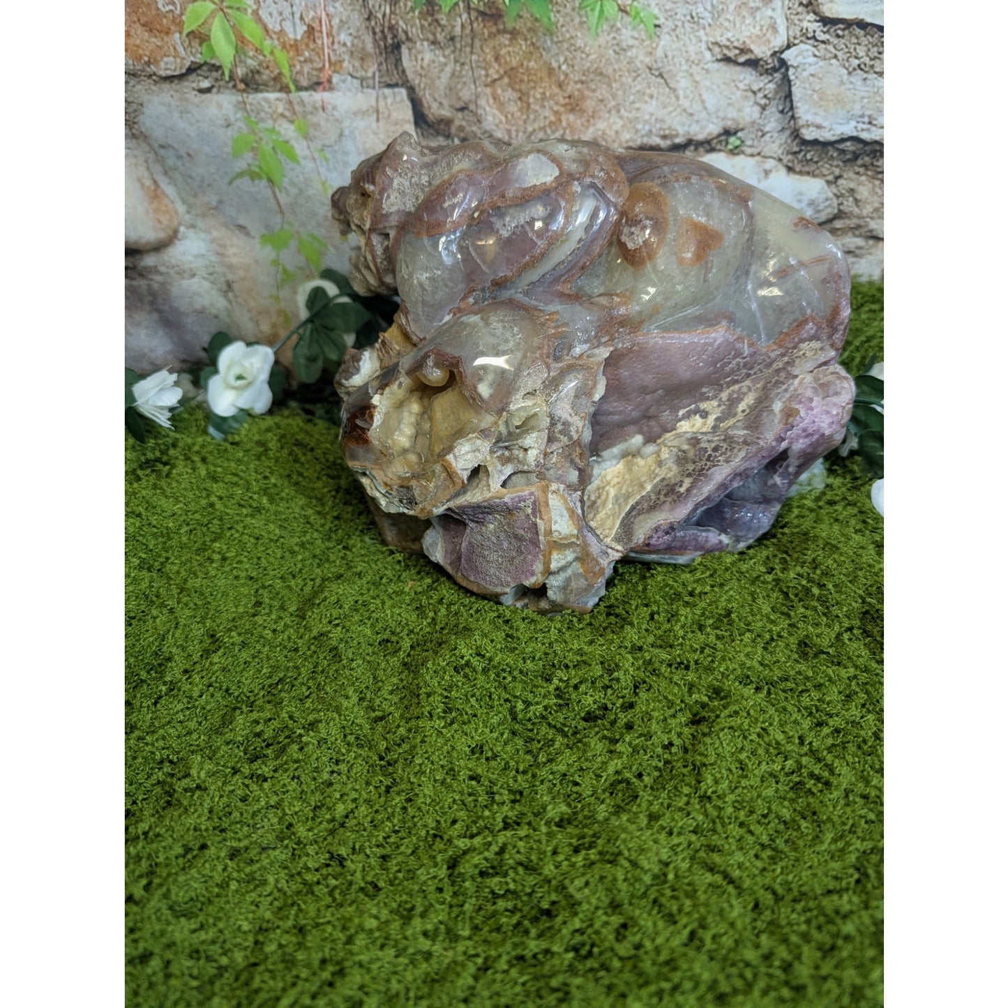 Agate and Amethyst Carved Tiger Druzy Statement Crystal Botryoidal Collector
