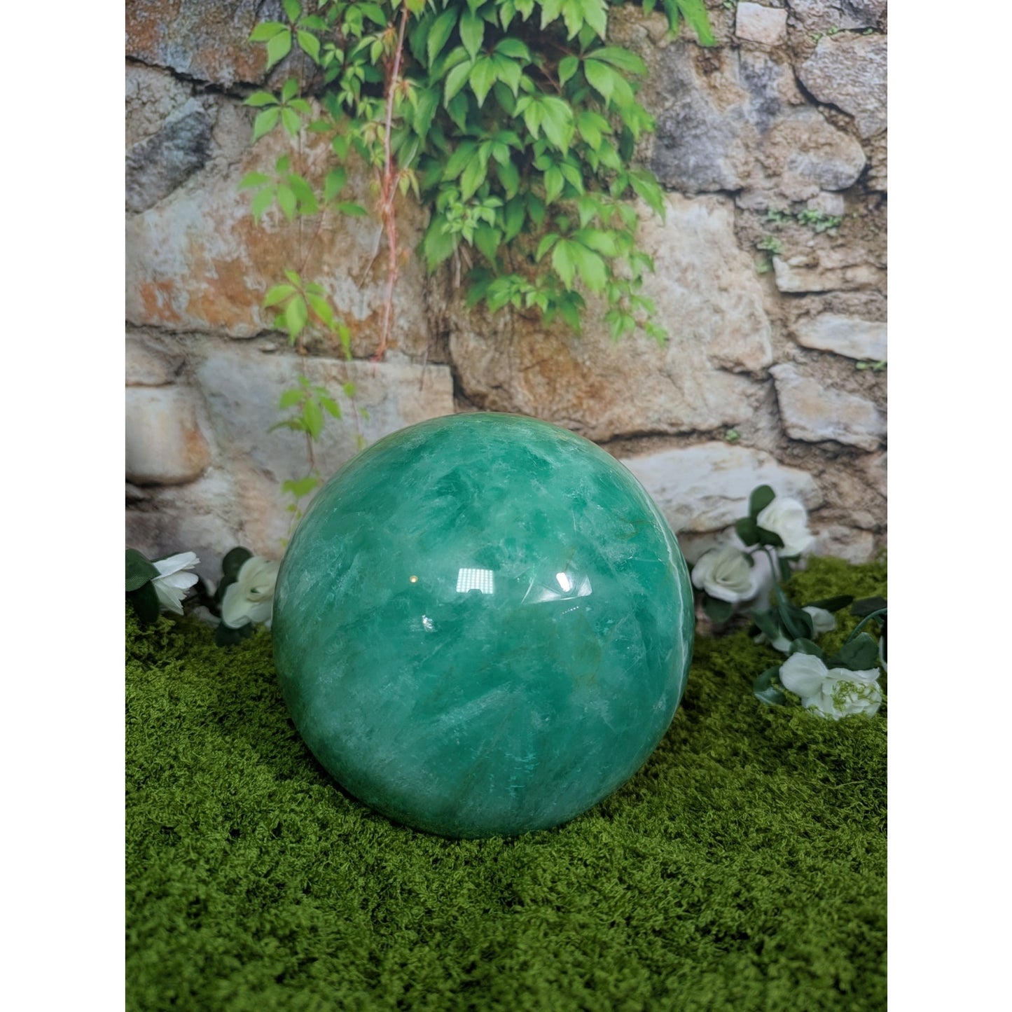 Baja Fluorite Statement Sphere Crystal Ball UV Reactive Witch Display Piece