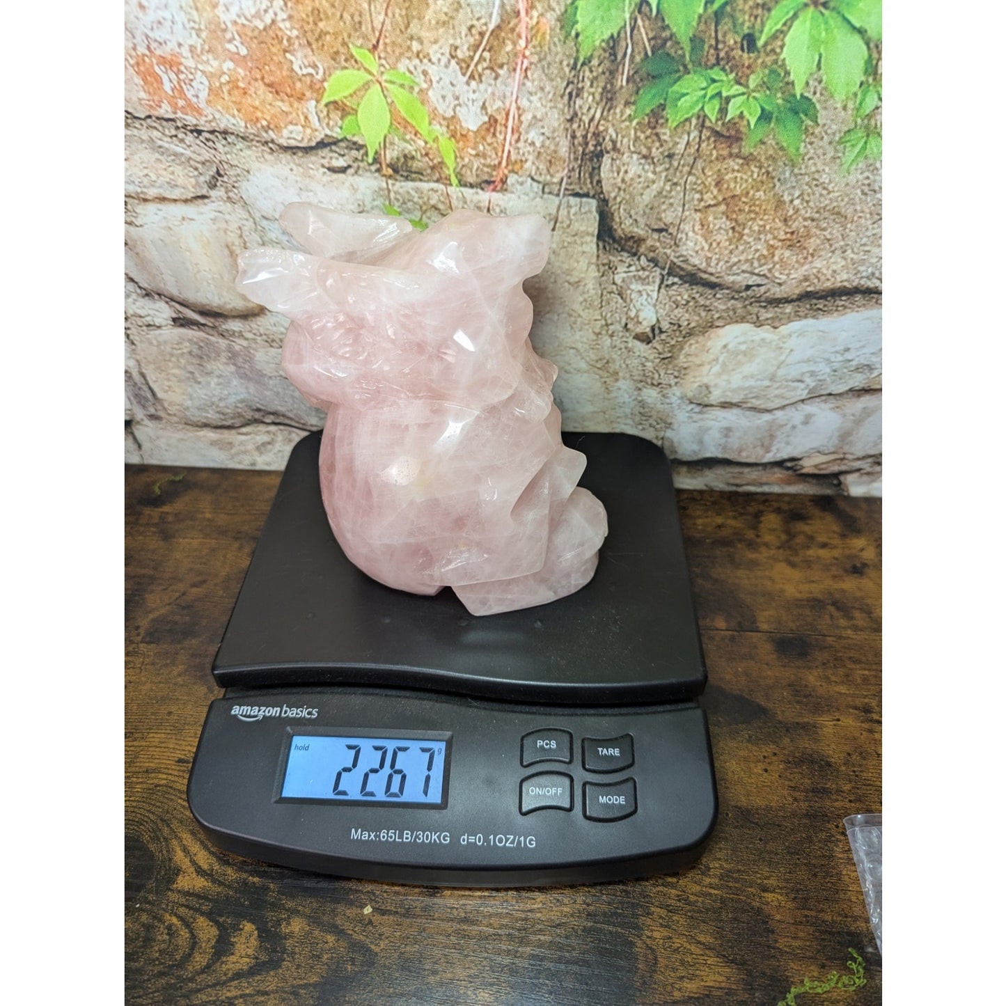 Statement Sized Gargoyle on Skull Rose Quartz crystal carving decoration witch