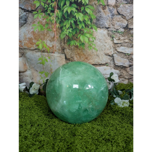 Baja Fluorite Statement Sphere Crystal Ball UV Reactive Witch Display Piece