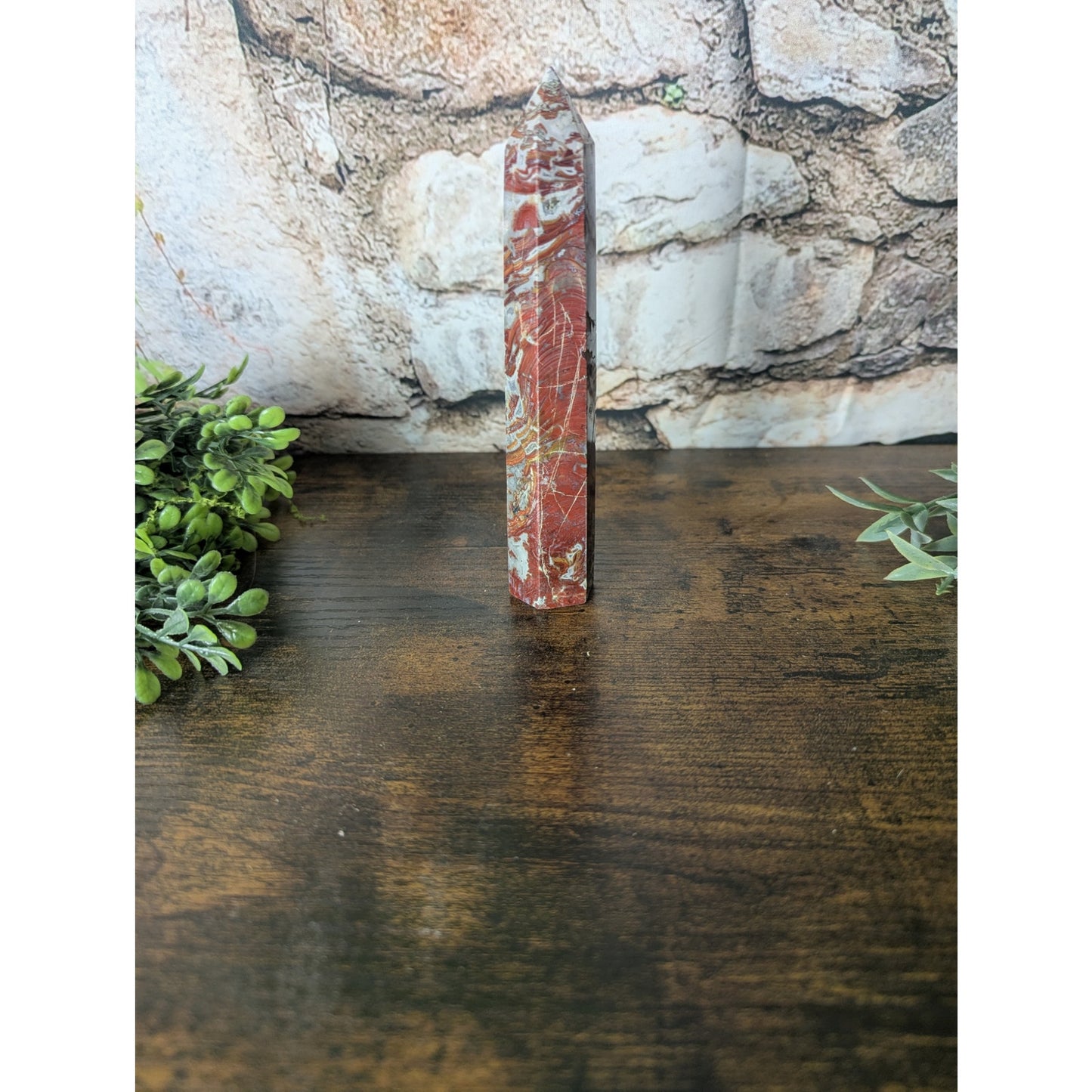 Fighting Blood Agate Crystal Tower Banding Witchy Protective Red