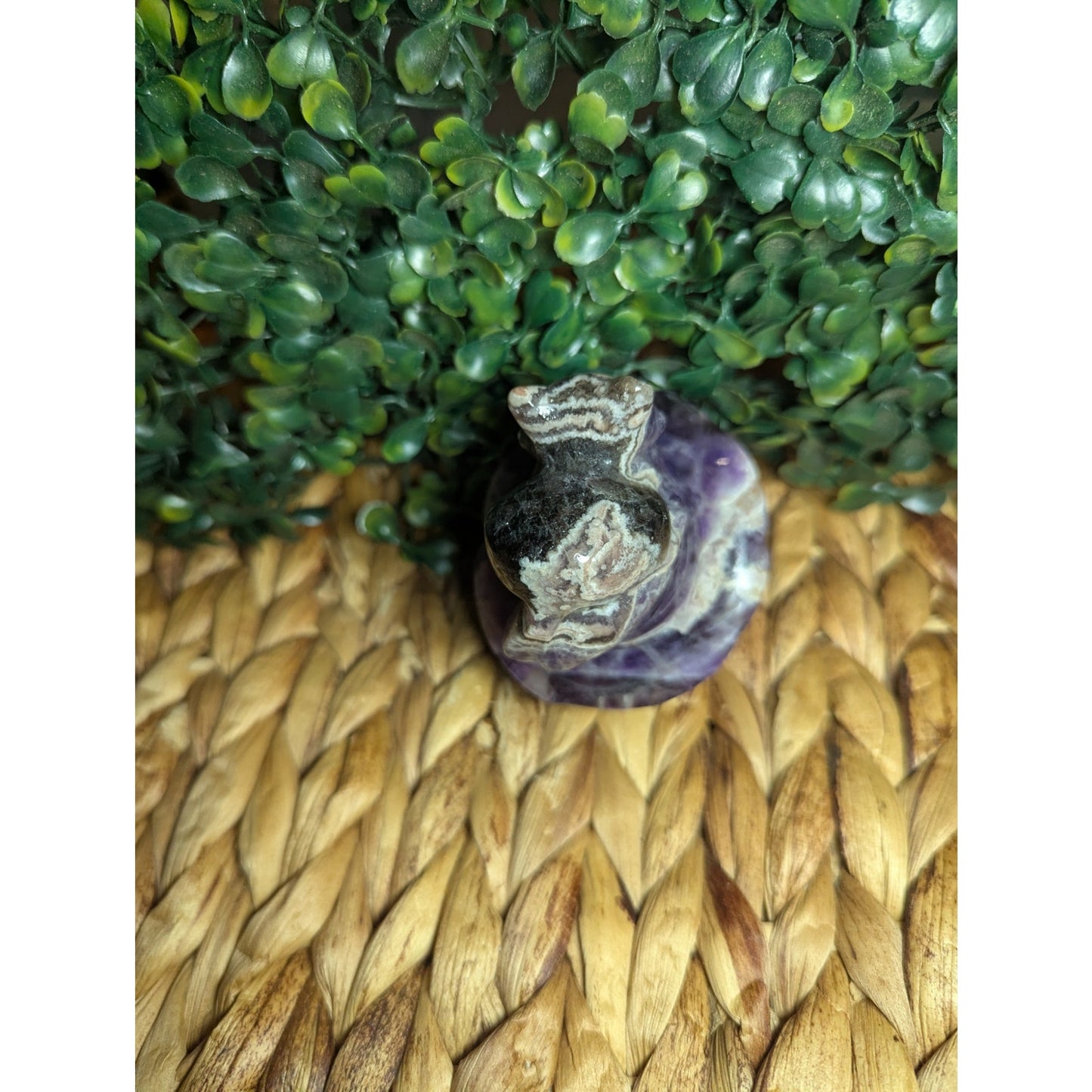 Chevron Amethyst Witch Skull With Cat Crystal Carving Purple Dream Halloween
