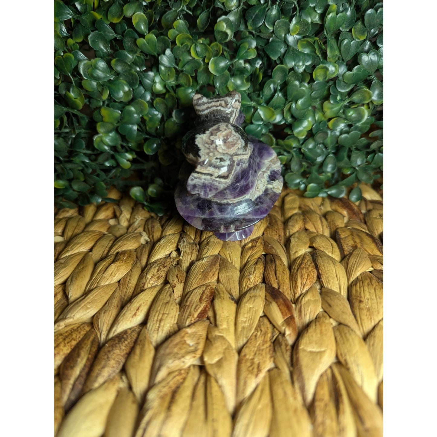 Chevron Amethyst Witch Skull With Cat Crystal Carving Purple Dream Halloween