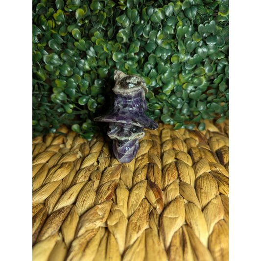 Chevron Amethyst Witch Skull With Cat Crystal Carving Druzy Dream Halloween
