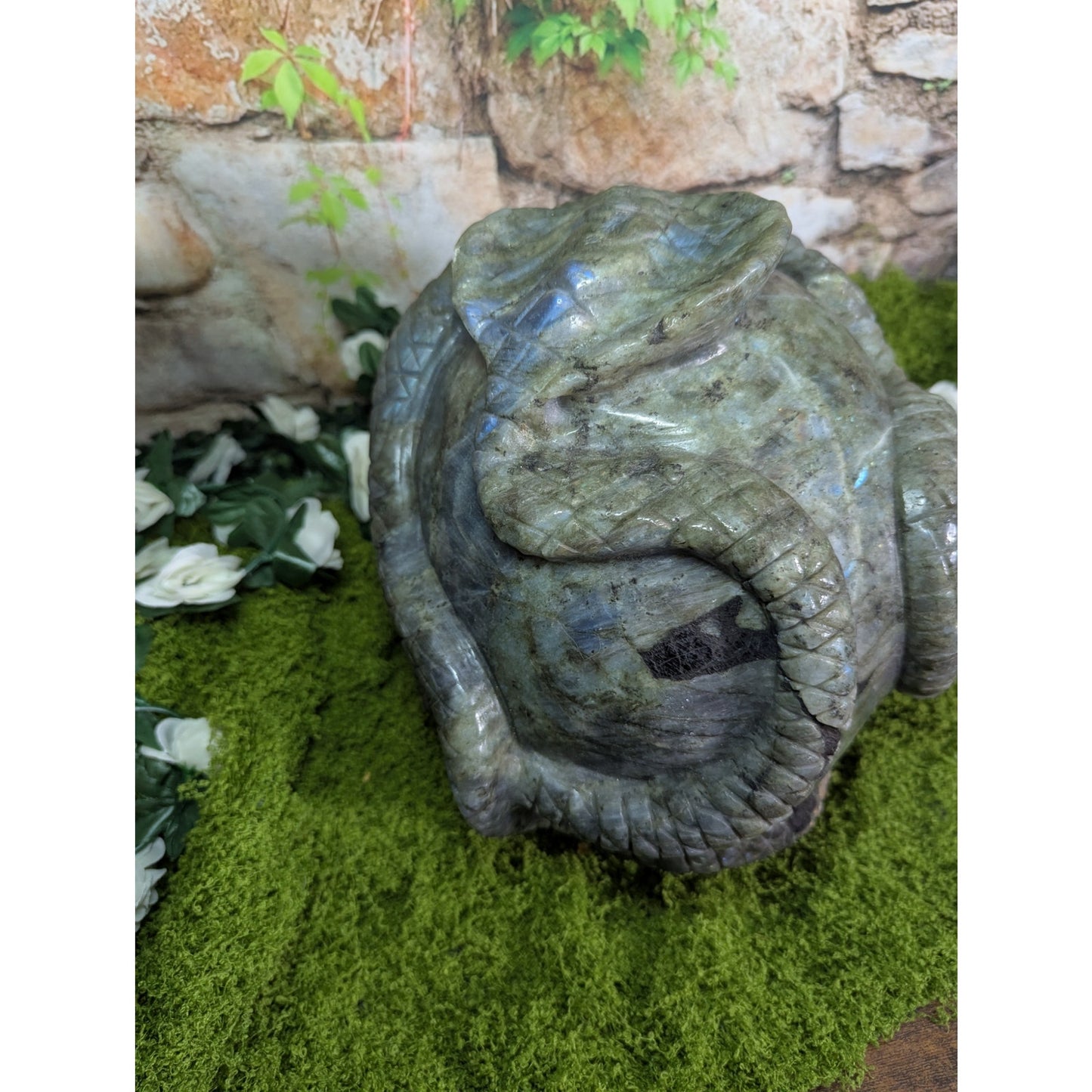Massive Labradorite Skull with Cobra Blue Flash Crystal Statement Piece Goth