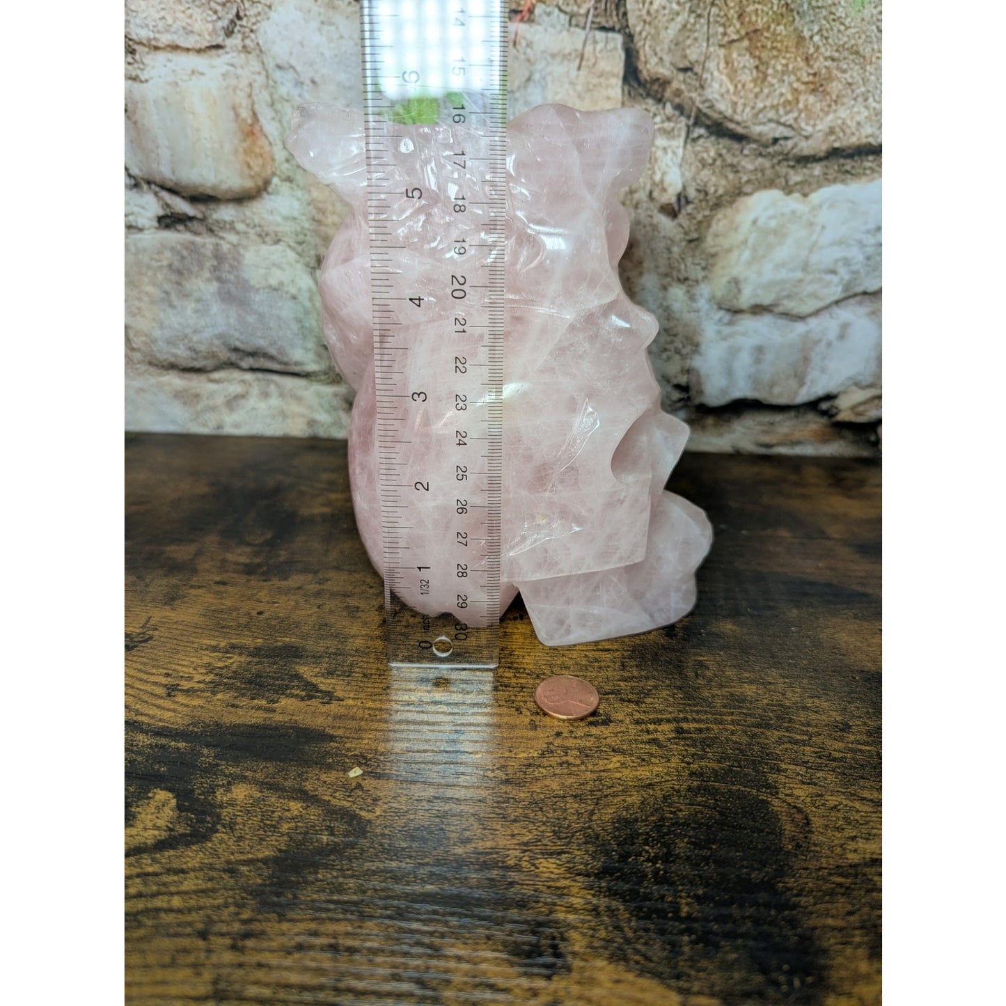 Statement Sized Gargoyle on Skull Rose Quartz crystal carving decoration witch