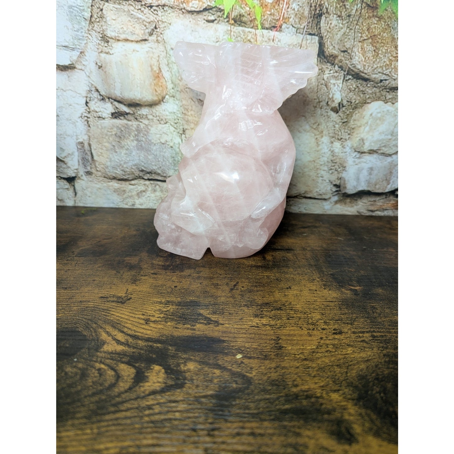 Statement Sized Gargoyle on Skull Rose Quartz crystal carving decoration witch
