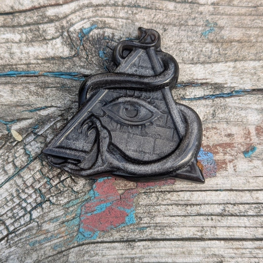 Silver Sheen Obsidian Carving Snake Eye Of Horace Pyramid Egyptian Protection