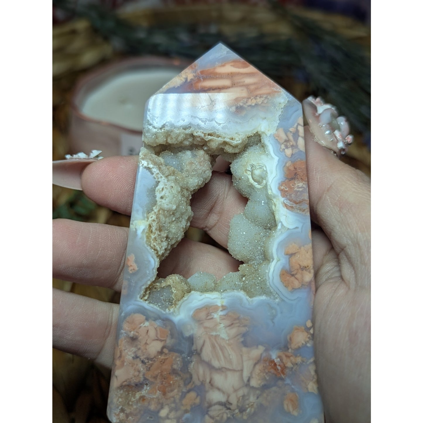 Cotton Candy Agate tower Mexican Material Ethereal Witch Crystal druzy portal