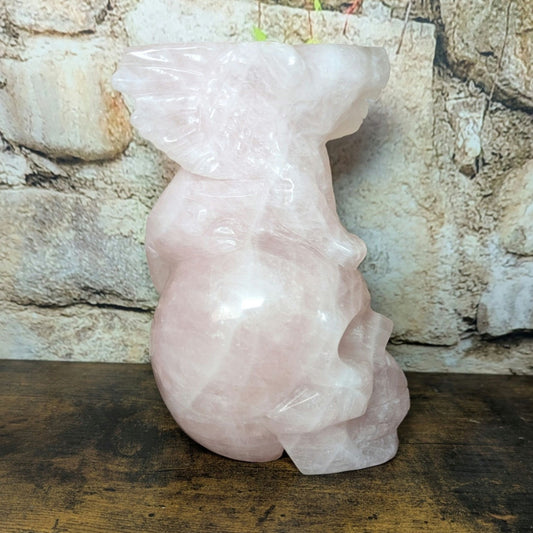 Statement Sized Gargoyle on Skull Rose Quartz crystal carving decoration witch