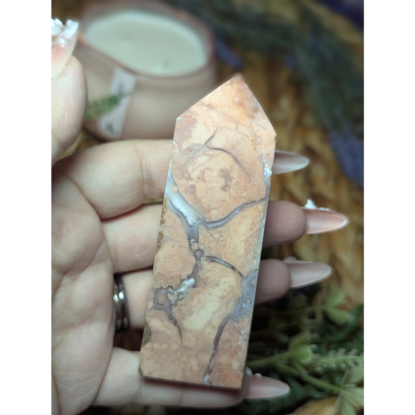 Druzy Cotton Candy Agate tower Mexican Material Ethereal Witch Crystal Pink